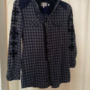 Miss Me Navy Plaid Utility Jacket with Black Embroidery